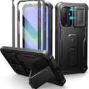 Dexnor for Samsung Galaxy A36-5G Case, [2 Front Frame] [Built-in Magnetic Slide Camera Cover & Kickstand] Heavy Duty Protection Shockproof Phone Case with Screen Protector, 6.7 inch Black