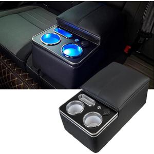 Upgrade Center Console Organizer with Cup Holder& Phone Holder for Car & Van & Truck Floor Cab Back Bench Seat Armrest Middle Storage Box - Black