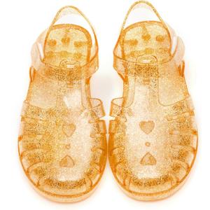 Girls Jelly Sandals Summer Costume Princess Dress Flat Breathable Waterproof Fisherman Gladiator Shoes For Girl Closed Toe Beach Flat-Sandals For Toddler Little Kid Big Kids (Gold)
