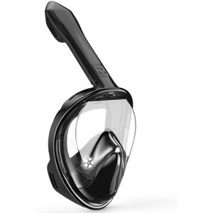 Kids Snorkel Mask Full Face, Snorkeling Gear for Kids 2-14 with Camera Mount, 180 Degree Panoramic View Snorkeling Set Anti-Fog Anti-Leak (Black)