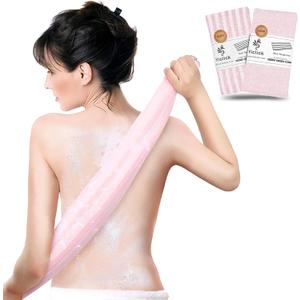 Yiclick Exfoliating Body Scrubber, Back Scrubber for Shower Bath, Japanese Scrub Wash Cloth, Exfoliating Washcloth Towel for Men Women, Body Exfoliator Loofah Luffa Sponge Net Rag Back Washer (Pink)