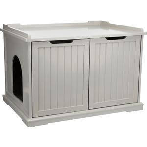 Trixie XL Furniture Litter Box Enclosure (Gray), Hidden Litter Box for Cats with Openings on Either Ends & Large Ventilations Slots, Double Doors for Easy Cleaning, Removable Divider
