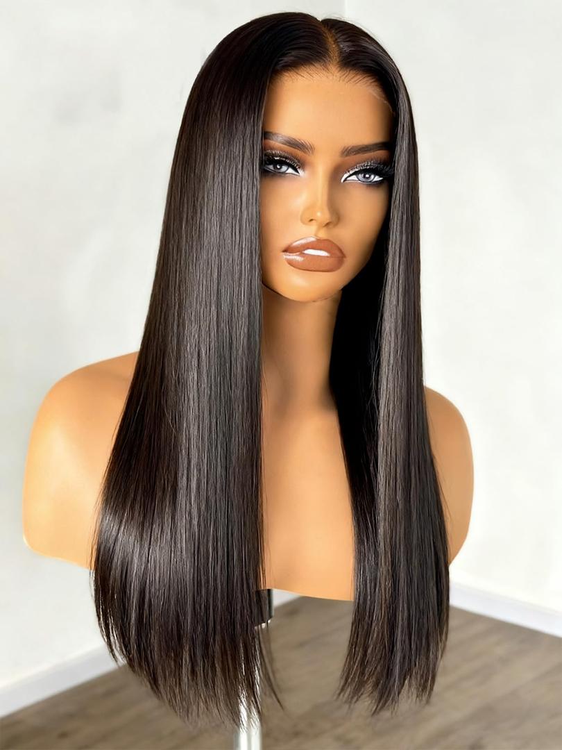 SUKRI Synthetic Lace Front Wig for Black WomenBlack 134 Preplucked Straight Wigs for Women Glueless Wig with Baby Hair for Party and Daily Use (134-Natural 1B)