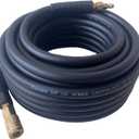 Air Hose 3/8 in x 50 ft, Heavy Duty, Lightweight, Kink Resistant, Hybrid Air Compressor Hose with 1/4 in Solid Brass Male Fittings, Bend Restrictors, 300 PSI (50FT, Black)