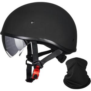 ILM Motorcycle Half Helmet with Sunshield Quick Release Strap Half Face Fit for Cruiser Scooter DOT Approved (XX-Large, Matte Black F)