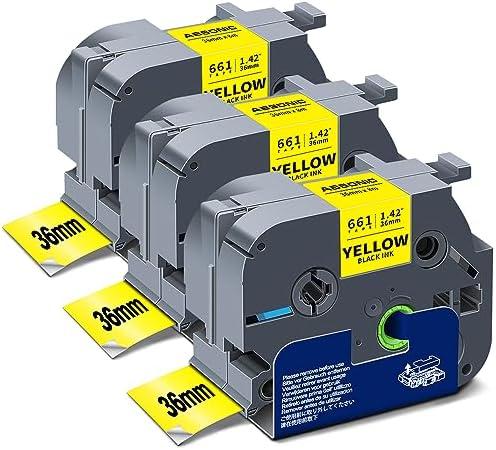 Absonic 3-Pack 36mm Yellow Label Tape Compatible for Brother TZe-661 TZ-661 TZe661 Tz661 P Touch Tze Tz Tape 36mm Laminated Yellow for PT-9600 PT-9700 PT-910BT PT-3600 Label Maker, 1-1/2 Inch