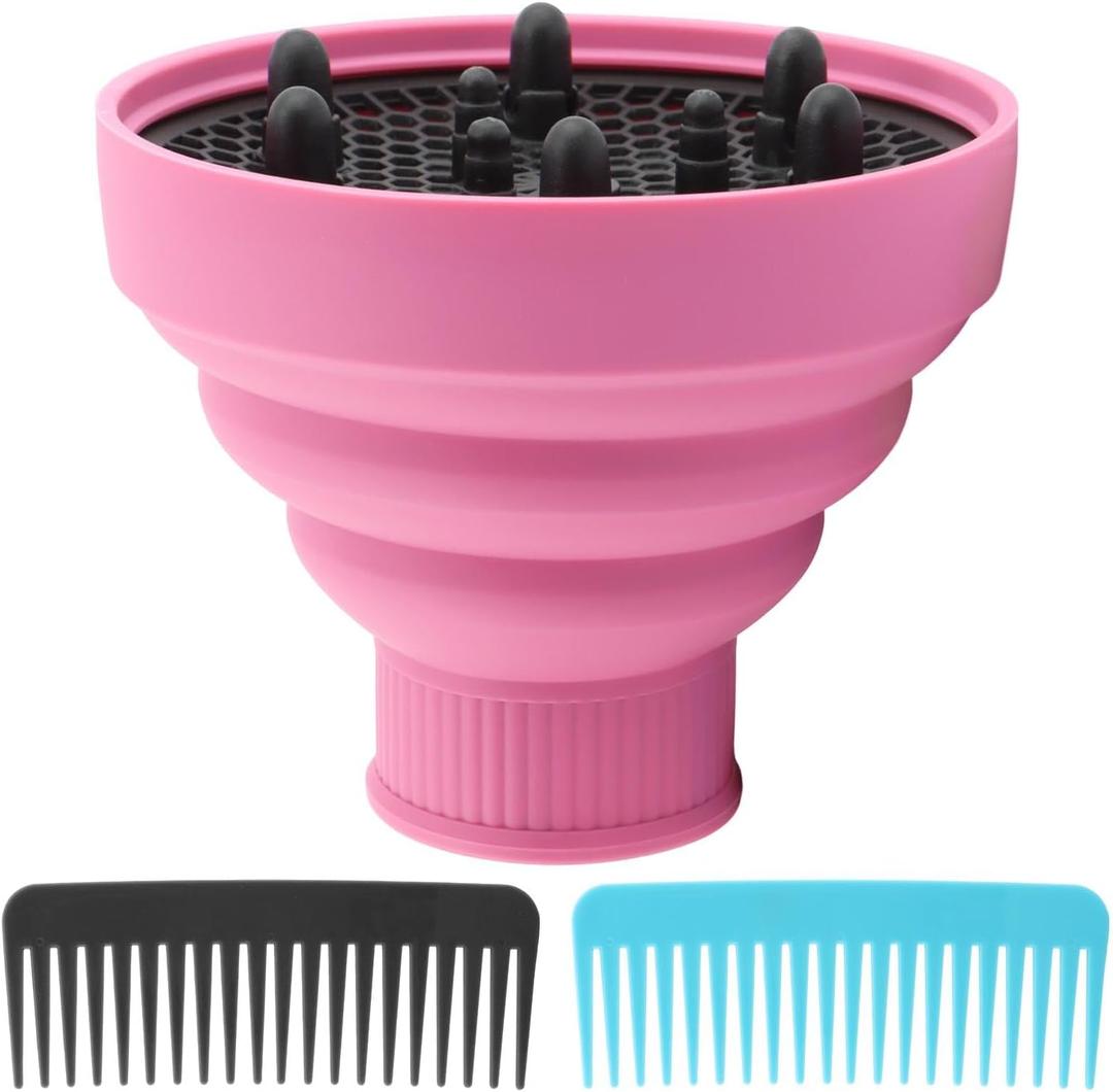 Universal Foldable Hair Dryer Diffuser, Travel Hair Dryer Diffuser Attachment with Comb, Portable Hairs Diffusers Blow Dryers Attachment for Natural Thick Hairs(Color:Pink)