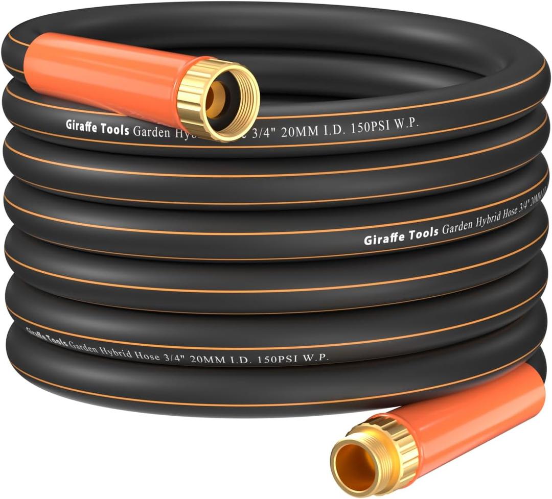 Giraffe Tools Garden Hose 50ft x 3/4", Heavy Duty Water Hose, Flexible, Hybrid Lightweight Hose, Male to Female Fittings, Burst 600 PSI