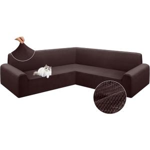 Arfntevss Velvet Sectional Couch Covers L Shape Stretch Sofa Cover Extra Corner Sectional Slipcover Set Magic Thick U Shaped Sofa Covers Living Room Soft Furniture Protector (Dark Brown, X-Large)