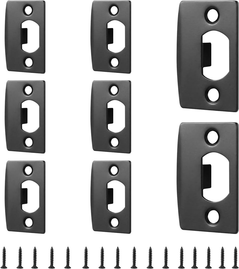 8 Pcs Door Strike Plate Kit, Stainless Steel Black Extended Striker Latch Plates with Srews for Interior Exterior Doors