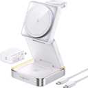 Wireless Charger 3 in 1, Foldable Wireless Charging Station with Light for Apple MagSafe Charger, Travel Magnetic Charger for iPhone 17/ 16/ 15/ 14/ 13/ 12 Apple Watch AirPods (20W Adapter)