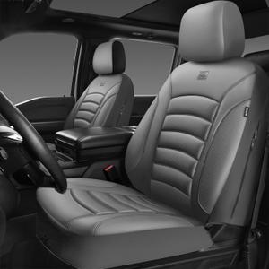 CAR PASS 3D Foam PU Leather Car Seat Covers, Universal Seat Covers Front 2 for Trucks SUV Sedan Automotive Seat Covers Armrest Airbag Compatible Waterproof Comfortable Faux Nappa Leather All Gray