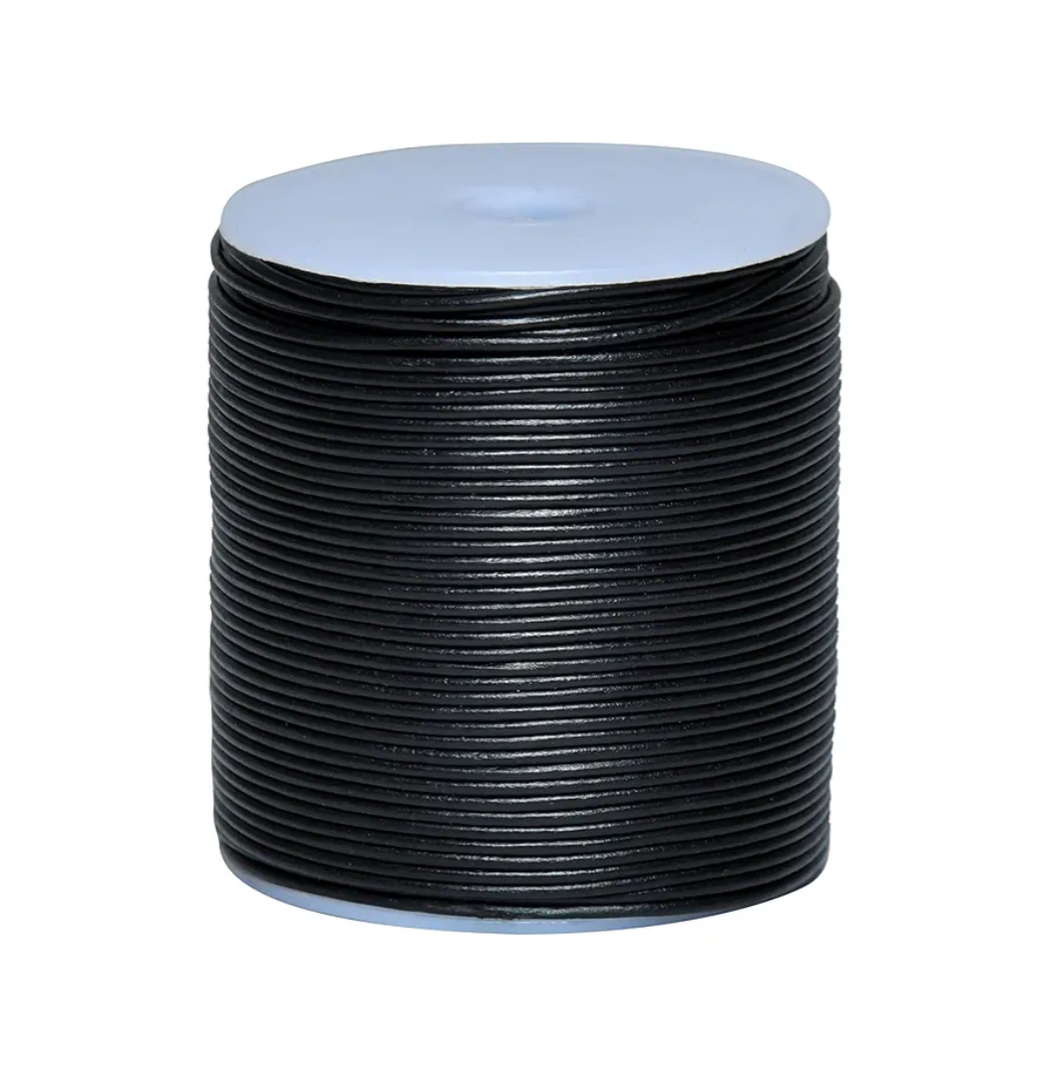 Round Genuine Leather String Cord, Rope for Jewelry Making, Necklaces, Bracelets, Kumihimo Braiding, Wraps, Crafts and Hobby Projects (Black, 1.5 MM)