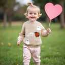 FOMOYUU Baby Girl Boy Knit Sweater Halloween Outfit Embroidery Warm Crewneck Long Sleeve Tops Fall Winter Clothes (9-12 Months, Khaki)