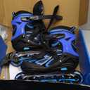 2PM SPORTS Vinal Girls Adjustable Flashing Inline Skates, All Wheels Light Up, Fun Illuminating Skates for Kids Men Adult Women and Boys (Medium - Big Kid (1-4 US), Azure & Blue)