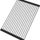 Ahyuan Roll up Dish Drying Rack Over The Sink Kitchen Roll up Sink Drying Rack Stainless Still Portable Drainer Foldable Dish Rack (Black, 17.8''X11.8'')