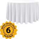 6-Pack White Round Tablecloths, 120 Inches, Stain-Resistant Polyester for 5-6 Ft Round Tables - Washable Table Covers for Weddings, Banquets, Birthday, Parties, Events