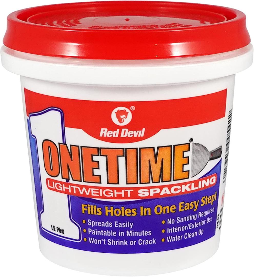 Red Devil 0542 ONETIME Lightweight Spackle Wall Repair, Spackling for Holes Drywall, 1/2 Pint, White, 8 Ounce, Made in USA