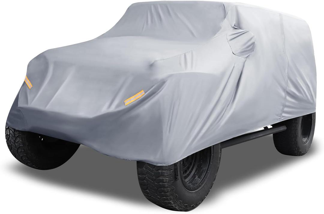 Car Cover Waterproof All Weather with Driver Door Zipper for Jeep Wrangler JK JL 2 Door 2007-2021 / Full Exterior Cover/Durable 210D Oxford Cloth / 1Pcs Gray (Silver Tone)