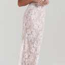 Women Vintage Cream Lace Maxi Dress Romantic Long Sleeves Lace Bodycon Dress (Medium, White)