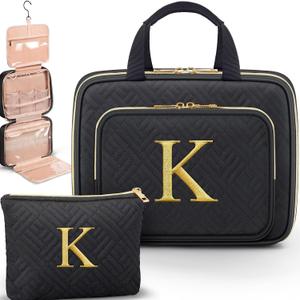 Gifts for Women, Initial Toiletry Makeup Bag Hanging Cosmetic Organizer with Embroidery Letter Personalized Nurse Teacher Appreciation Birthday Mothers Day Gifts for Mom Sister Wife Friends Auntie Her
