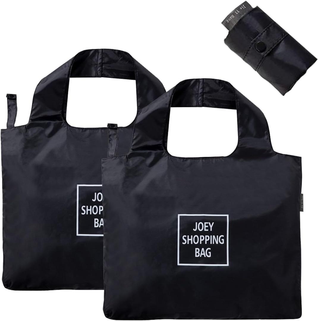 QSYW Foldable Reusable Large Shopping Bag, Washable Waterproof Nylon Pouch Bags, 2 Pcs, black