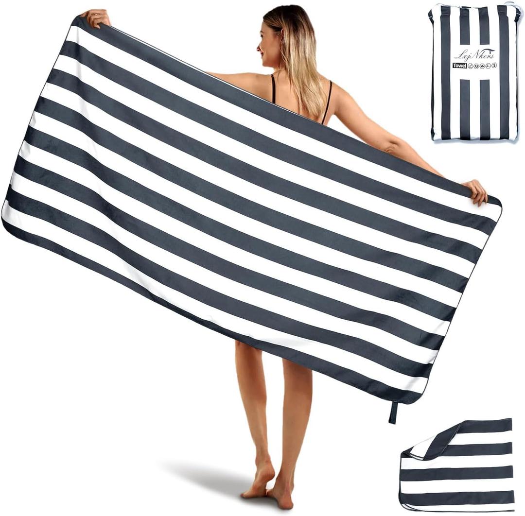 2-Pack Microfiber Beach Towels Set (63"x31.5" + 31.5"x16") | Oversized Quick Dry Sand Free Travel Towel for Beach Pool Gym Camping (Navy Blue)