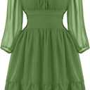 PUKAVT Women's Summer Dresses 2026 Square Neck Tie Back 3/4 Lantern Sleeve Vintage Chiffon Short Dress (XS)