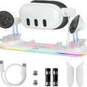 Charging Dock for Oculus/Meta Quest 3 - Magnetic Docking Station with LED Light - Charging Stationo Display with 2 * 1800Mah Rechargeable Batteries - VR Charging Stand Support Elite Strap