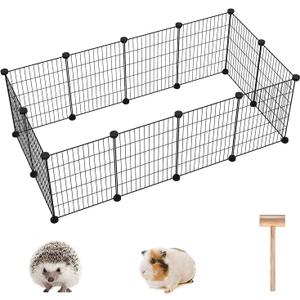 C&AHOME Pet Playpen, Small Animals Supplies, 12 Panels Exercise Playpens Cage, C Grids Portable Yard Fence Indoor, Ideal for Guinea Pigs, Puppy Pet Products, DIY Metal Playpens, 12"  15" Black