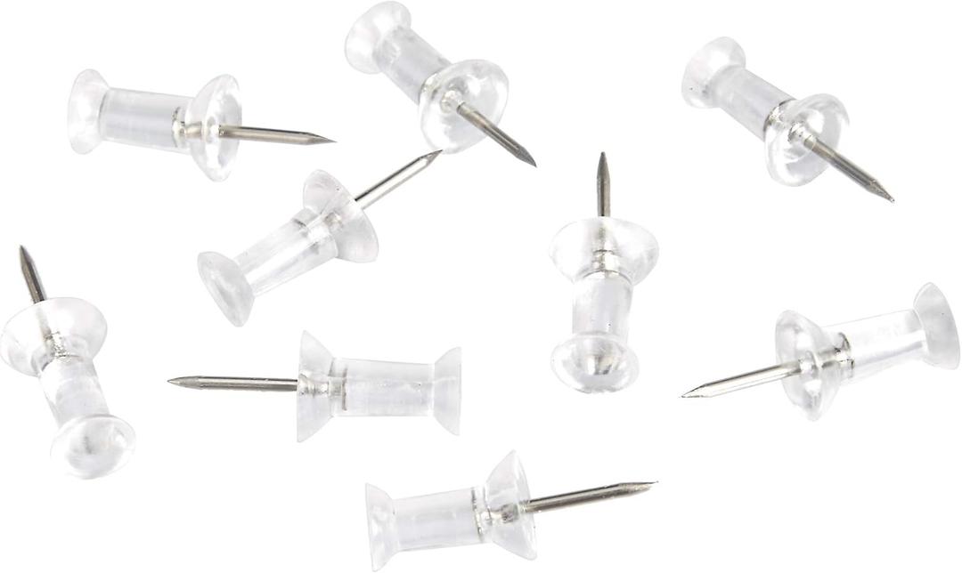 Amazon Basics Push Pins Tacks, Steel Point, Clear Plastic Head, for Bulletin Board, Maps, Posters, and Craft Projects, 200-Pack