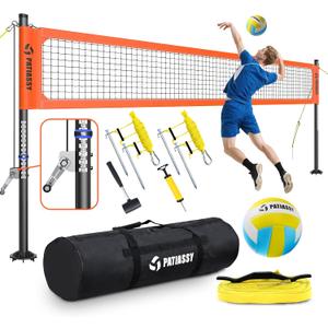 Professional Heavy Duty Volleyball Net Set for Backyard & Beach, Outdoor Net System with Steel Anti-Sag Winch, 32FT Reinforced Net, Height Adjustable Rust-Resistant Aluminum Poles, Portable Carry Bag