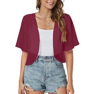 ZNVGIRL Women Shrug Chiffon Cardigans Open Front Short Sleeve Bolero for Evening Dressy 2026 L