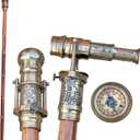 Engraved Brass Walking Stick with Hidden Telescope Spyglass Handle & Direction Compass, 39 Inch Vintage Foldable Cane, Victorian Unisex Cane for Seniors & Collectors