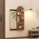 WoodsWhisper Wooden Pegboard Mirror,Full Length Mirror with Shelf and Hooks,Wall Mirror with Storage and Hooks,Hanging Mirror Pegboard, Multifunctional Design Panel,Living Room,Entranceway