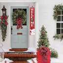 Christmas Welcome Porch Sign Decor Santa Wooden Hanging Sign Door Porch Standing Decorative Signs Plaques for Front Door Farmhouse Outdoor Indoor Welcome Sign Wall Craft Decor 47.2"H