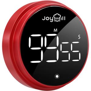 JOYHILL Digital Kitchen Timer, Large LED Display with Magnetic Countdown 3 Volume Levels, Ideal for Cooking Classroom Studying Fitness, Timer for Kids and Seniors Red