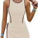 Nirovien Womens Tennis Dress with Built in Shorts Summer Athletic Dresses Color Block Workout Romper M
