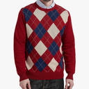 Kallspin Men's Wool Blend Crewneck Sweater Argyle Long Sleeve Pullover Sweater for Casual Or Dressy Wear, Size L Tall