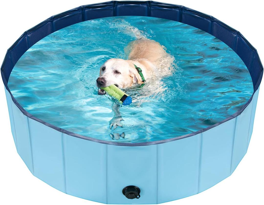 Dog Pool for Large Dogs, Kiddie Pool Hard Plastic, Dog Bathtub Portable, Foldable Pool for Dogs Slip-Resistant (Blue, M-40"x12")