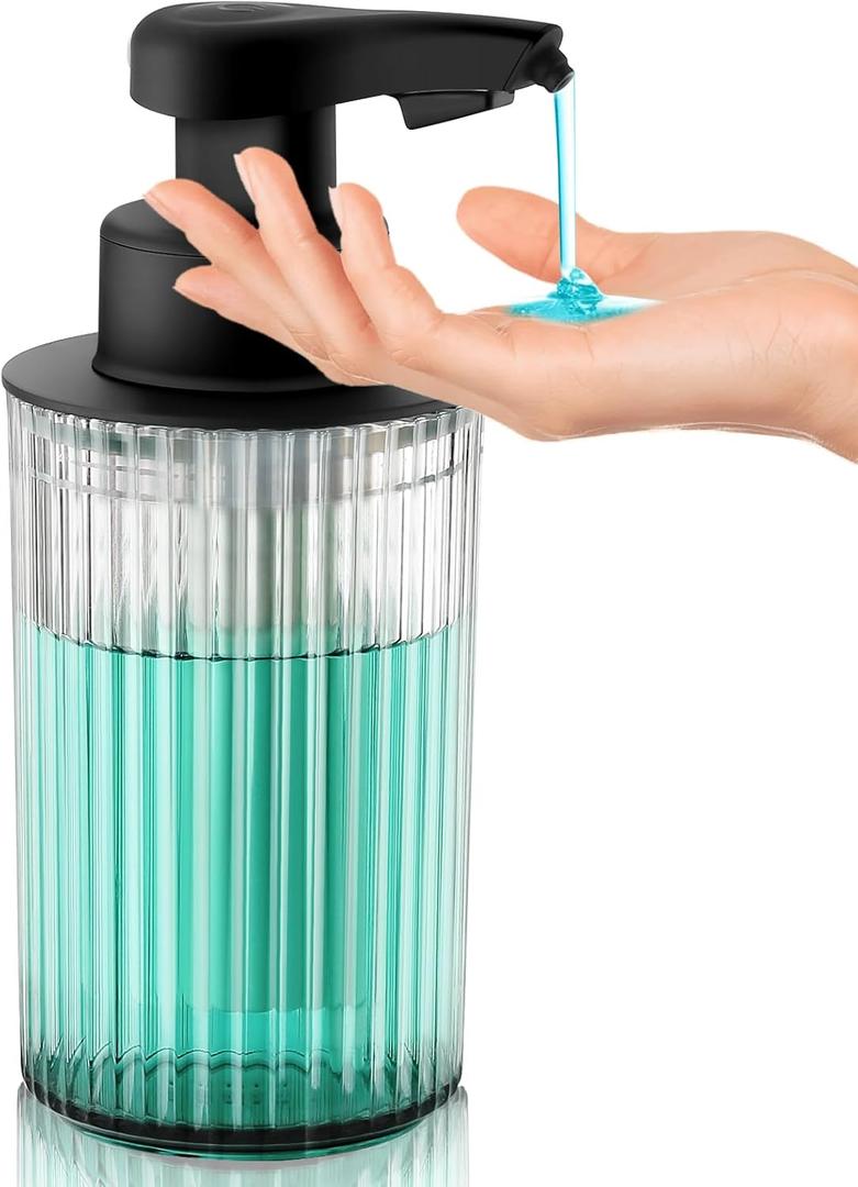 Automatic Soap Dispenser Liquid Touchless: 9oz Black Acrylic - Rechargeable Electric Smart 3 Level Adjustable Auto Hand Soap Dispenser - Dish Bathroom Kitchen