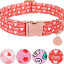Valentine's Dog Collar,Red Heart Dog Collar for Small Medium Large Girl Boy Dogs or Cats, Wedding Dog Collar Match Dog Leash, Pet Collar with Metal Buckle, L