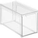 mDesign Plastic Stackable Bathroom Storage Organizer Bin Containers with Front Pull Drawer for Bathroom Countertop, Vanity, Closet Shelves - Holder for Accessories - Lumiere Collection, 2 Pack, Clear