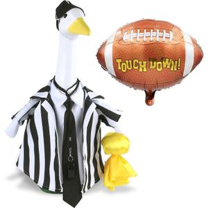 6 Pcs/Set Referee Porch Goose Outfit Lawn Goose Costume 23Inch Cement Statue Clothes with Football Balloon Referee Shirt Tie Hat Whistle Penalty Flag for Garden Yard Patio Sport Season Outdoor Decor