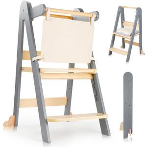 Toddler Learning Tower, Foldable Height Adjustable Wooden Kids Step Stool