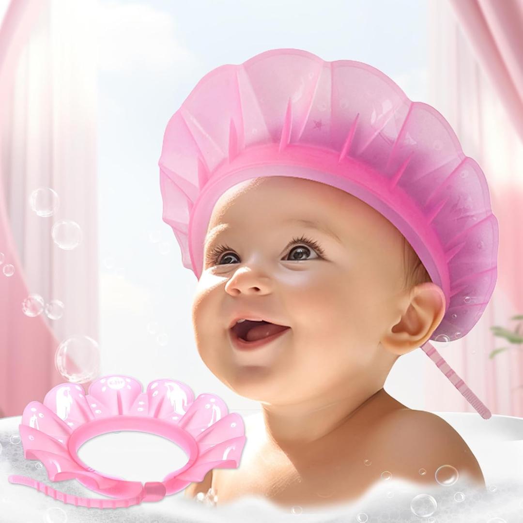 kair Baby Kids Shower Cap Soft Adjustable Silicone Toddler Bath Visor Children Hair Washing Hat Keep Kids Shield Water Out of Eyes & Ears (Pink, Head Size 12.5"-19" Less Than 24 Months)