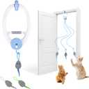 Cat Toy Interactive for Indoor Cats, Smart USB Rechargeable Door Hanging Automatic Retractable Kitten Toys, Teaser Electronic Self Play Feather Cat String Toy Attached with 3 Catnip Mice White (Blue)