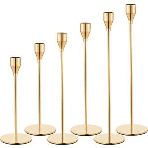 Set of 6 Gold Candle Holders for Taper Candles, Metal Gold Taper Candle Holder Decorative Candlestick Holders for Wedding, Dinning, Party, Home Decor, Fits 3/4 inch Thick Candle&Led Candles (Set of 6, France Gold)