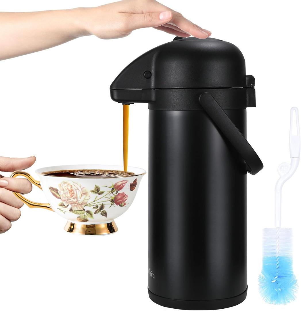 Updated Airpot Coffee Dispenser with Pump,102OZ Insulated Thermal Coffee Carafe for Keeping Hot - Cold Water, Party Chocolate Drinks & Stainless Steel Thermos Urn Large Thermal Hot Drink (Black) (101.4 Ounces)