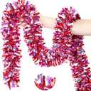50Ft Valentine's Day Decorations, Valentines Tinsel Garland Red Pink Silver Shiny Metallic Garland for Home Tree Mantel Fireplace Stairs Outdoor Indoor Galentine's Day Decorations